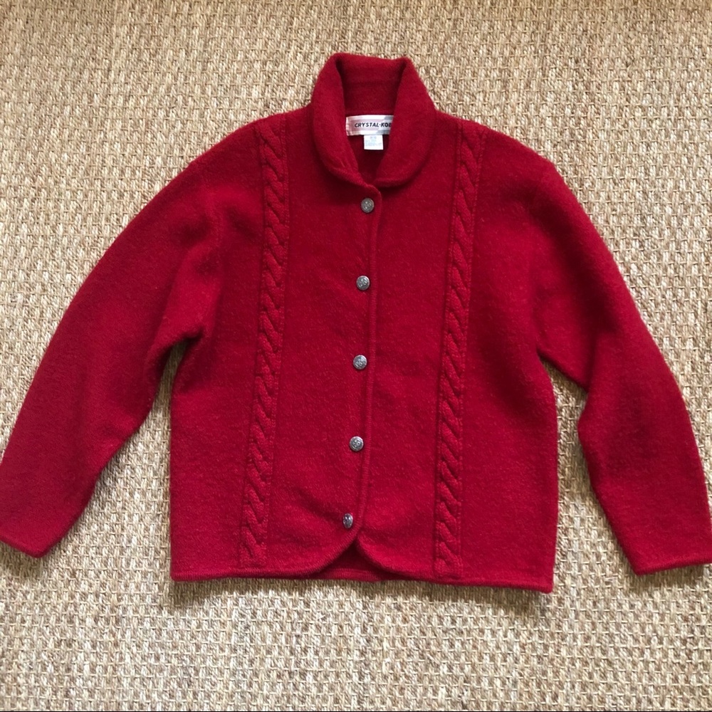 Vintage Boiled Wool red jacket cardigan sweater